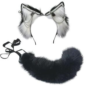 6895 Wolf Ears Tail Set Fox Wolf Headbands Clips Fluffy Cosplay
